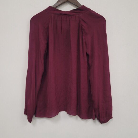 Parker Womens Pussybow Silk Blouse Size S Burgundy Red Long Sleeve Lightweight - Picture 7 of 16